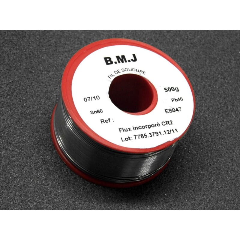 [ESO47] Bobine de Fil de Soudure Professionnel 500 g d'Origine BMJ – Alliage Étain / Plomb (Sn60 Pb40 / 60/40) – Calibre Fin Ø 0,7 mm (7/10 mm) – Âme Décapante Incorporée Type ESO 47 (Flux CR2)