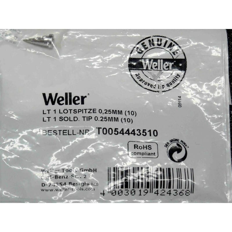 [203474083905] Panne de Fer à Souder Conique Droite Ultra-Fine Ø 0,25 mm d'Origine Weller – Référence LT 1 / LT1 (Codes Commande Weller T0054443510 / T0054443500 / T0054443599 / 0054443599) – Profil Micro-Pointe Conique 0,25 mm Longue Durée – Pour Fers Weller WP 80, WSP 80, WXP 80, FE 80 & MPR 80