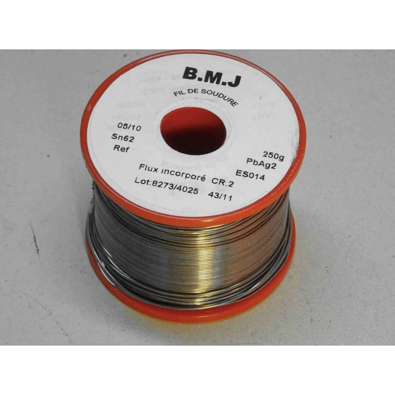 [ESO14] Bobine de Fil de Soudure Professionnel 250 g d'Origine BMJ – Alliage Eutectique Étain / Plomb / Argent (Sn62 Pb36 Ag2) – Diamètre Fin Ø 0,5 mm (5/10 mm) – Âme Décapante Incorporée Type ESO 14 / Flux CR.2