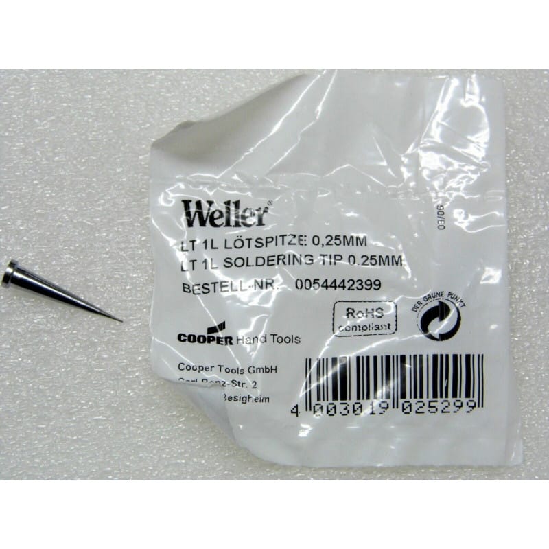 [192940053475] Panne de Fer Micro-Soudure Extra-Fine Conique Longue Ø 0,2 mm d'Origine Weller – Série LT Line – Référence LT 1L (LT1L / LT-1L) – Codes Commande T0054442399 (0054442399 / T0054442399N / 54442399) – Profil Conique Allongé Extra-Fin Ø 0,2 mm × Longueur 25,4 mm – Pour Fers à Souder Weller WSP 80, WP 80, FE 75 & MPR 80