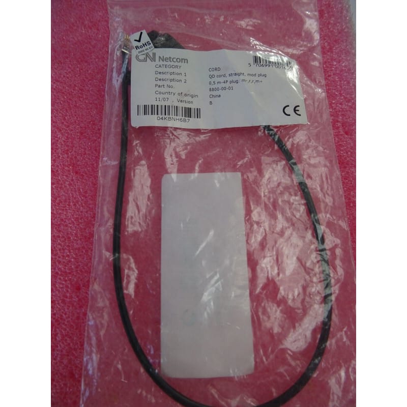 Cordon Adaptateur Micro-Casque GN Netcom / Jabra QD vers RJ9 – Réf. 8800-00-01 (K440 / Câble Droit 0,5 m)