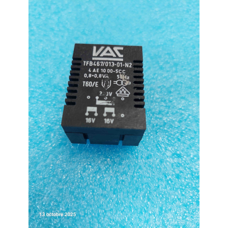 Transformateur d'Alimentation Moulé pour Circuit Imprimé VAC TFB467/013-01-N2 (0,8 + 0,8 VA – 220 V / 2 x 16 V – 10 Broches)