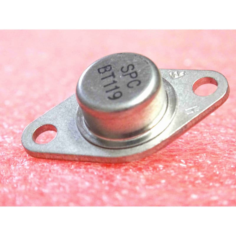 Thyristor Spécialisé Balayage Ligne TV 12A Philips / NXP / Divers BT119 (BT 119) – Boîtier Métallique TO-66 (750 V Vdrm / 12 A It(rms) / 40 mA Igt – Commutation Haute Tension / Déflection TV)