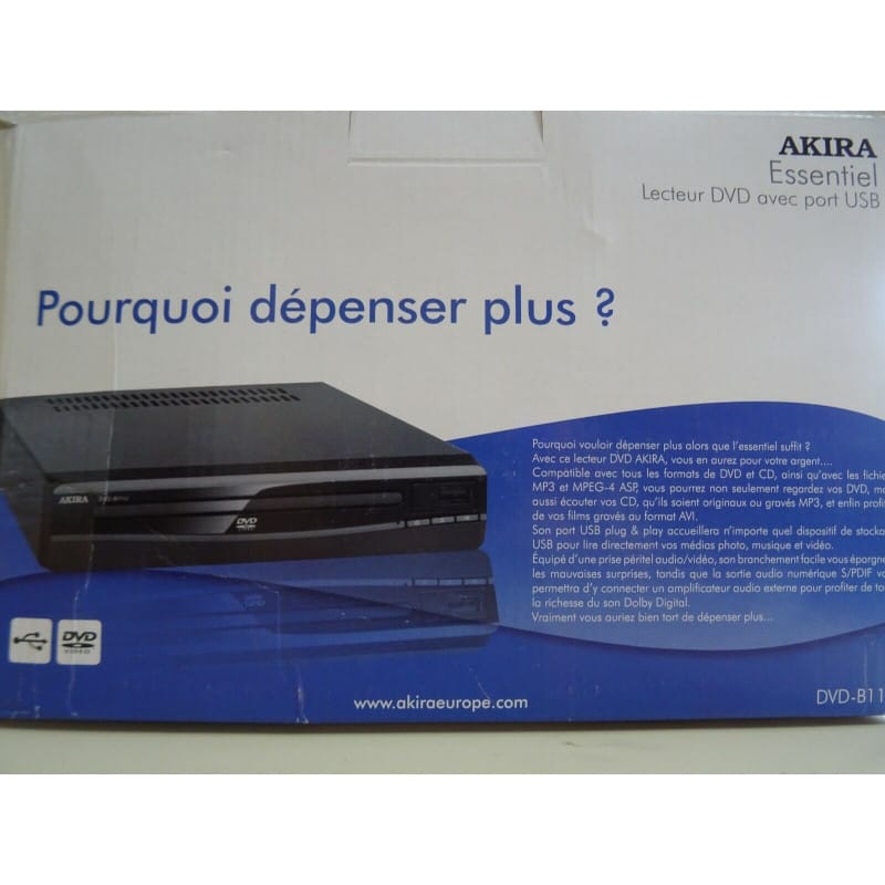 Lecteur DVD de Salon Compact avec Port USB Akira Essentiel DVD-B11U (DVD-B11U) – Platine Multimédia Numérique & Lecture USB