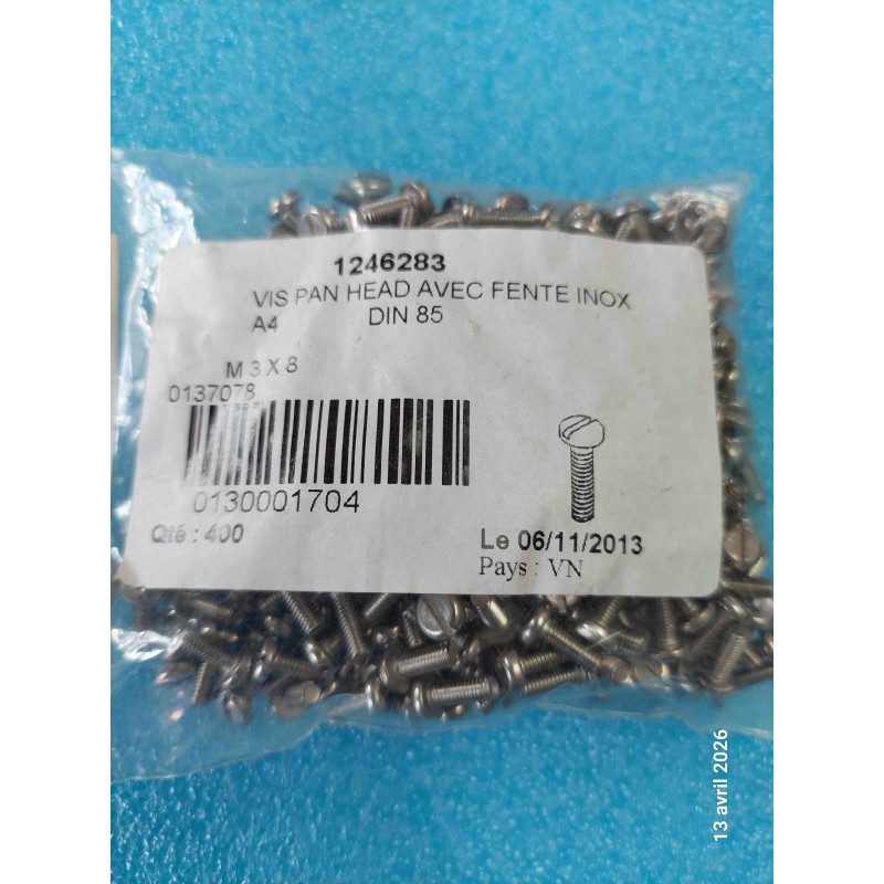 Lot de 400 Vis à Tête Cylindrique Bombée Fendue (Pan Head) DIN 85 M3 x 8 mm – Inox A4
