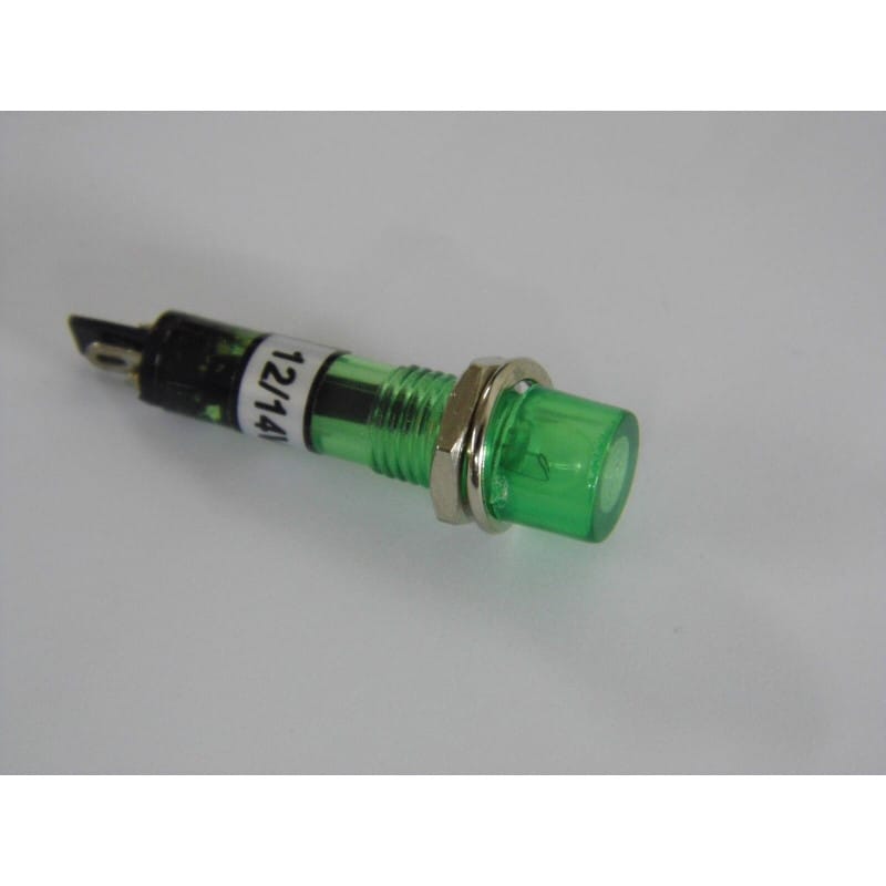 Lot de 4 Voyants Ronds Verts 12V-14V – Longueur 34 mm, Cosses à Souder, Perçage 7 mm