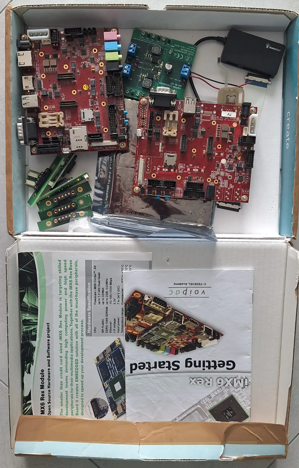 Lot Kit de Développement FEDEVEL i.MX6 Rex Baseboard (x2) + Carte d'Évaluation TI TPS54386EVM + Accessoires