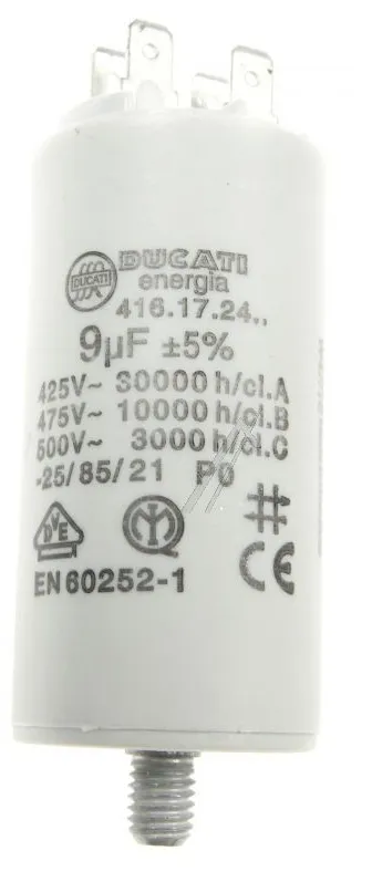 Condensateur de Démarrage / Permanent Ducati Energia 9 µF – 400/450 V AC, Boîtier Plastique Ø36x70mm, Cosse Faston 6,3 mm