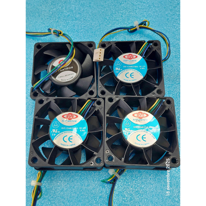 Lot de 4 Ventilateurs PWM 4-Fils Dynatron DF126025BU (12V) - Format 60x60x25mm - Occasion