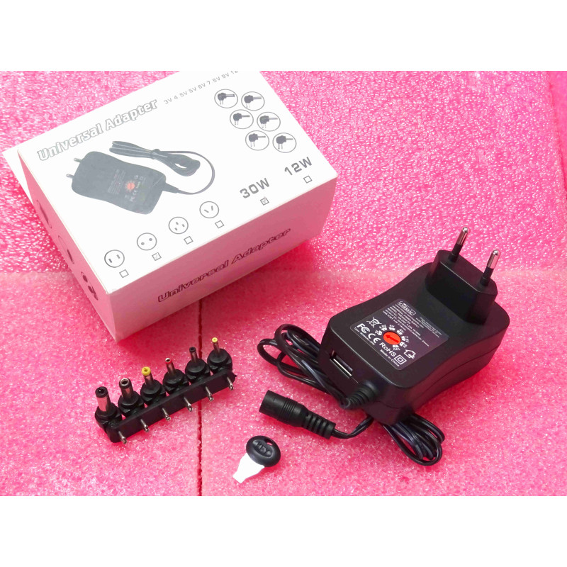 Bloc d'alimentation universel PSE50245 EU - 30W - Multi-Tensions (3V à 12V) avec Sortie USB