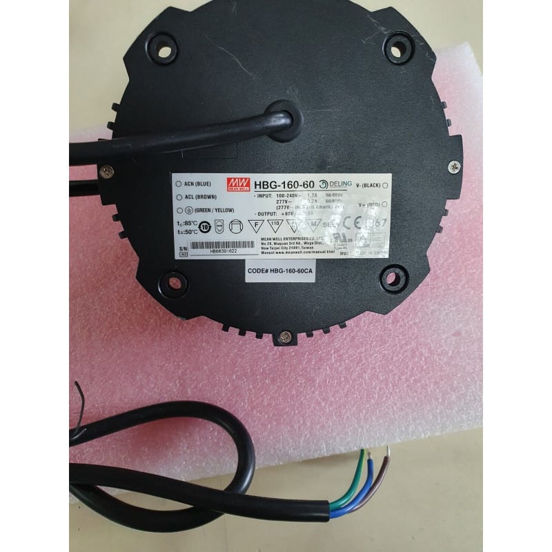 Pilote LED Industriel Mean Well HBG-160-60 - 150W, 60V DC - Format Circulaire IP67